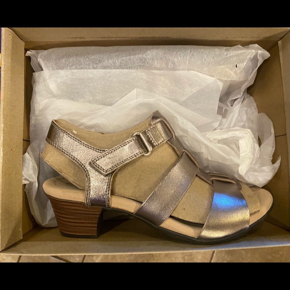 Clarks Valarie Kerry Pewter sandals. New in box. Never worn.